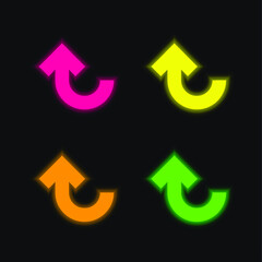 Arrow Up Curve four color glowing neon vector icon