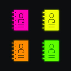 Address four color glowing neon vector icon