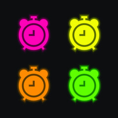 Alarm four color glowing neon vector icon