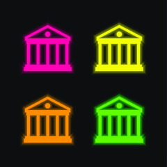 Bank four color glowing neon vector icon