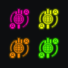 Analysis four color glowing neon vector icon