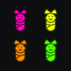 Baby Girl four color glowing neon vector icon