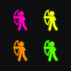 Archery Champion four color glowing neon vector icon