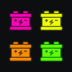 Battery four color glowing neon vector icon