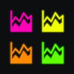 Area Chart four color glowing neon vector icon
