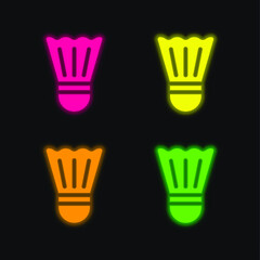 Badminton four color glowing neon vector icon