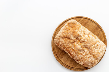 Loaf of rye bread top view. Bread on cutting board
