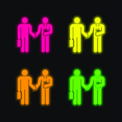 Bargain four color glowing neon vector icon