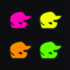 Baseball Helmet four color glowing neon vector icon