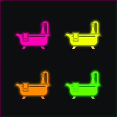 Bathtub Cleaning four color glowing neon vector icon