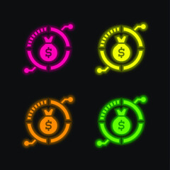 Asset Management four color glowing neon vector icon