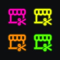 Barbershop four color glowing neon vector icon