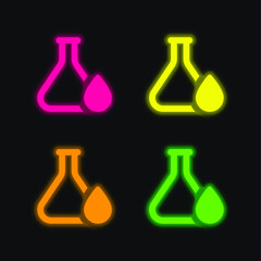 Blood Drop four color glowing neon vector icon