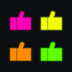 Obraz premium Black Thumb Up four color glowing neon vector icon