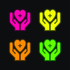 Blood Donation four color glowing neon vector icon