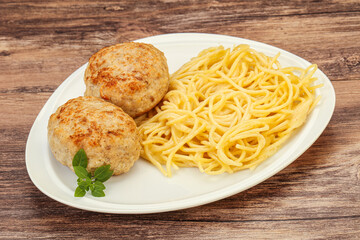 Spaghetti with homemade chicken cutlet