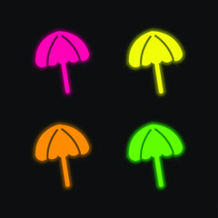 Black Beach Umbrella four color glowing neon vector icon