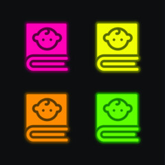 Book four color glowing neon vector icon