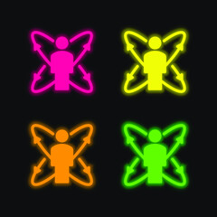 Body Scan four color glowing neon vector icon