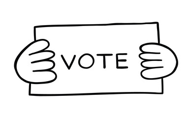 Cartoon vector illustration of hand holding vote