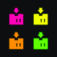 Box four color glowing neon vector icon