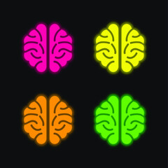 Brain four color glowing neon vector icon