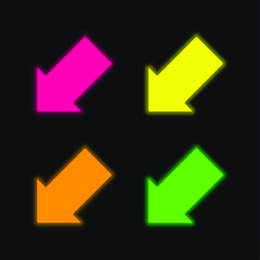 Black Arrow Pointing Down Left Direction four color glowing neon vector icon