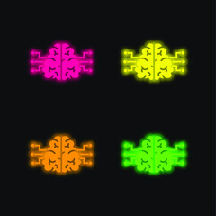 Brain four color glowing neon vector icon