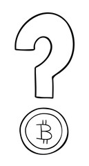 Cartoon vector illustration of question mark with bitcoin coin