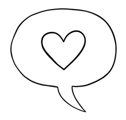Cartoon vector illustration of heart symbol inside speech bubble