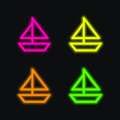 Boat four color glowing neon vector icon