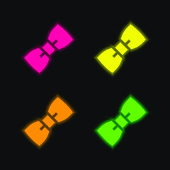 Bow Tie four color glowing neon vector icon