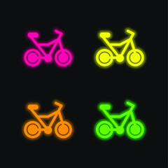 Fototapeta premium Bicycle four color glowing neon vector icon
