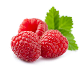 Sweet raspberry with leaves