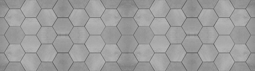 Gray grey white modern tile mirror made of hexagon tiles texture background banner panorama.