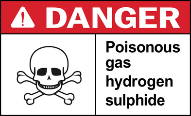 Poisonous gas hydrogen sulphide danger sign. Hazardous chemical warning signs and symbols.