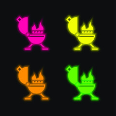 Barbeque four color glowing neon vector icon
