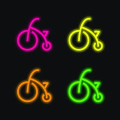 Baby Bike With Training Wheels four color glowing neon vector icon
