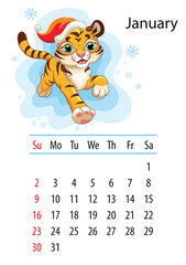 Tiger wall calendar design template for january 2022