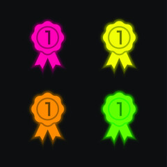 Badge four color glowing neon vector icon