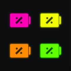 Battery Status Symbol With Percentage Sign four color glowing neon vector icon