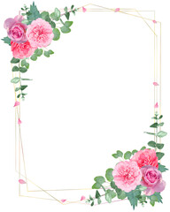 美しい色使いの花と植物の白バックフレームイラスト素材