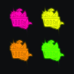 Basket four color glowing neon vector icon