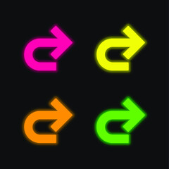 Arrow Right Curve four color glowing neon vector icon