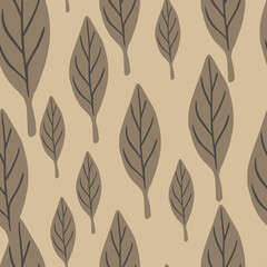 Decorative seamless pattern with random abstract leaf elements. Foliage autumn colors backdrop.