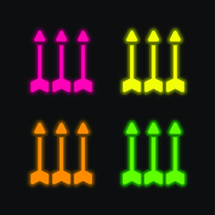 Arrows four color glowing neon vector icon