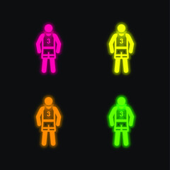 Basketball Player four color glowing neon vector icon