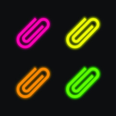 Obraz premium Attach four color glowing neon vector icon