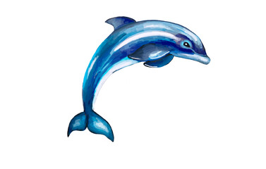 Cartoon style illustration of funny jumping dolphin