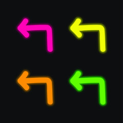Back Arrow Pointing Left Hand Drawn Symbol four color glowing neon vector icon